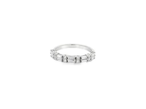 18K White Gold Band Ring with Natural Round and Baguette Diamonds